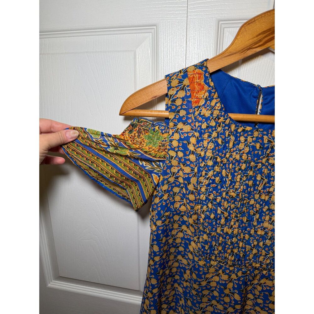 Rabbit Rabbit Rabbit? Blue Floral Cold Shoulder Dress Size 4 Boho Mini - Picture 2 of 4